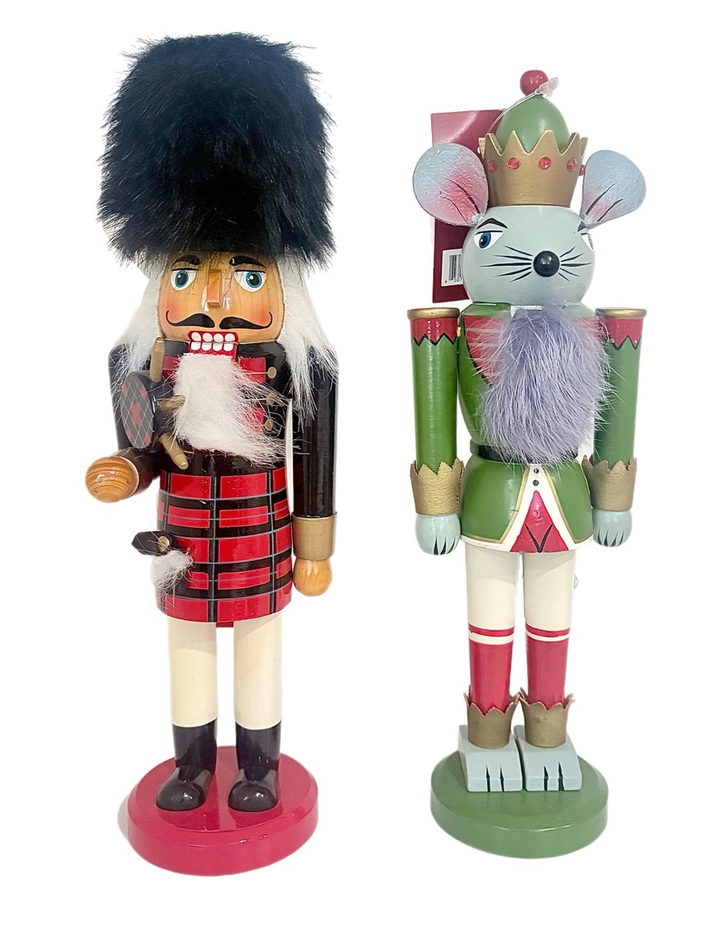 Michael Wolfe | Set of 2 Mouse King & Scottish Piper 12” Wooden Nutcrackers